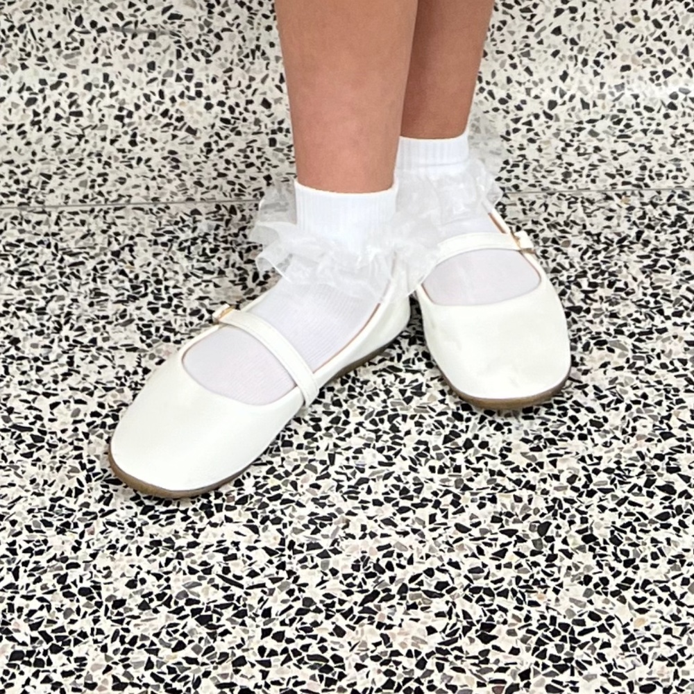 Girls white patten pageant shoes